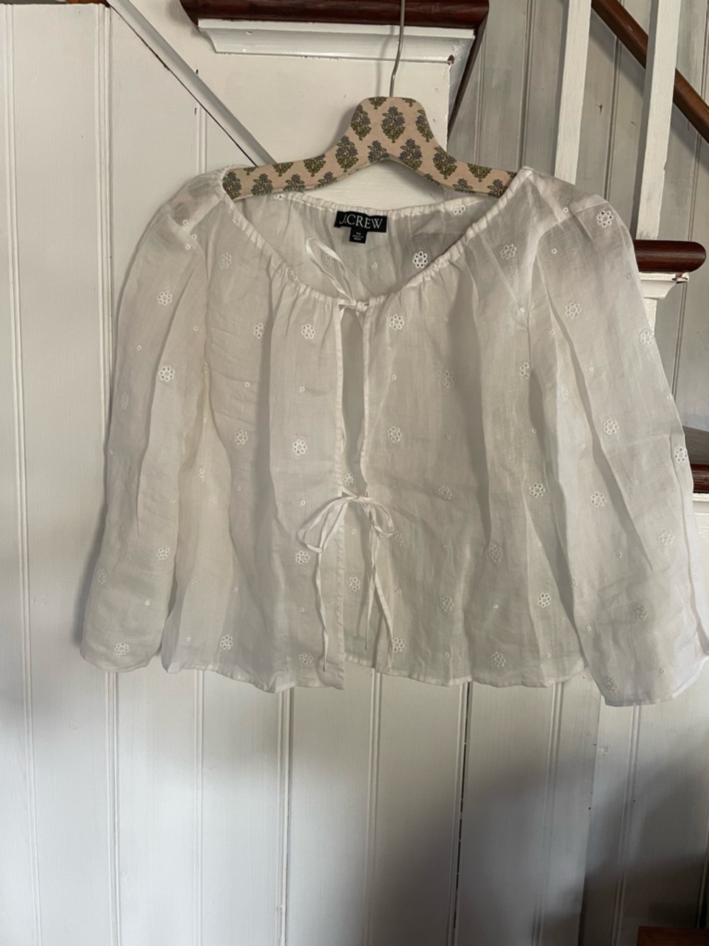 J. Crew White Eyelet Tie-Front Peasant Blouse - Picture 1 of 6